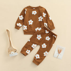 Lioraitiin 0-4Years Toddler Baby Girl 2Pcs Autumn Clothing Set Long Sleeve O-neck Floral