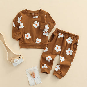 Lioraitiin 0-4Years Toddler Baby Girl 2Pcs Autumn Clothing Set Long Sleeve O-neck Floral