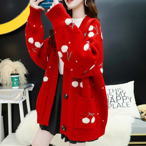 Pull Femme Autumn Winter V Neck Oversize Woman Sweater Cardigan Jacket