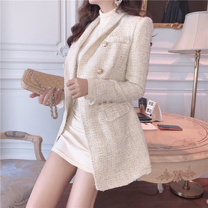 High quality blazer women's classic double breasted slim Wool Blends