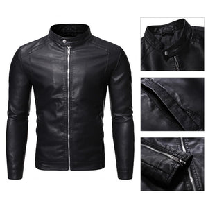 Hot Motorcycle Windbreaker Zipper Closure Stand Collar Men Jacket