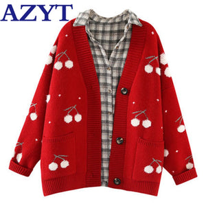 Pull Femme Autumn Winter V Neck Oversize Woman Sweater Cardigan Jacket