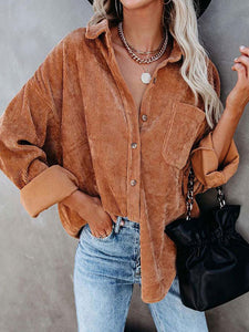 Autumn Corduroy Jacket Woman Long Shirt