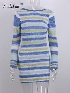 Mini Knitted Sweater Dress Women Long Sleeve