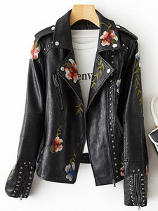 Women Retro Floral  Black Punk Outerwear