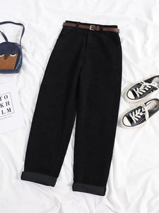 Women Spring Corduroy Pants High Waist Loose Cotton Streetwear