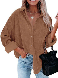 Autumn Corduroy Jacket Woman Long Shirt