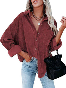 Autumn Corduroy Jacket Woman Long Shirt