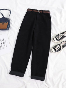 Women Spring Corduroy Pants High Waist Loose Cotton Streetwear