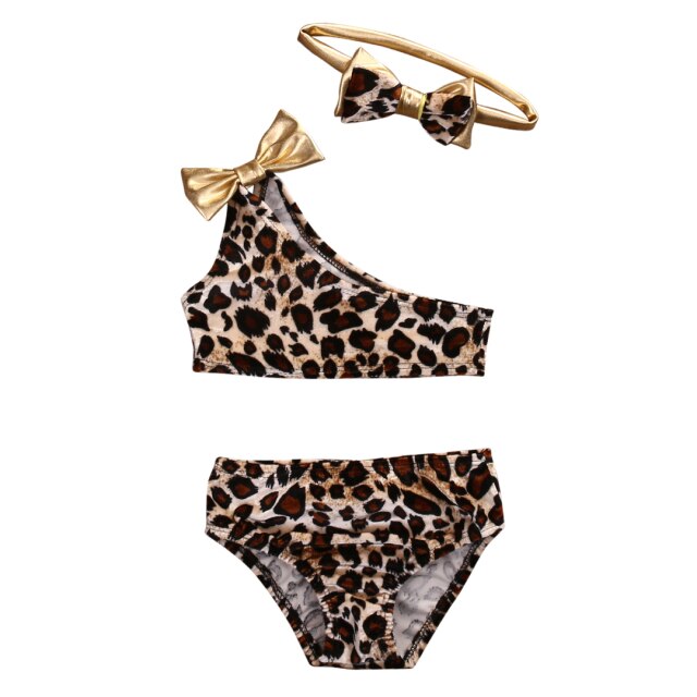 3pcs Summer Baby Girls Clothes Bikini Set  Kids Leopard Bow Bikini Swimwear