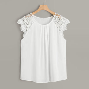 Fashion Floral Lace Blouse Casual Ladies Sexy Solid Tee Tops Female