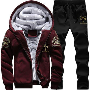 Winter Thick Men Sports Suit Tracksuit Hooded Sportswear Zipper