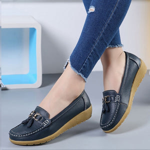 Women Flats Ballet Shoes Cut Out Leather Breathable