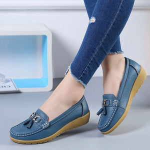 Women Flats Ballet Shoes Cut Out Leather Breathable