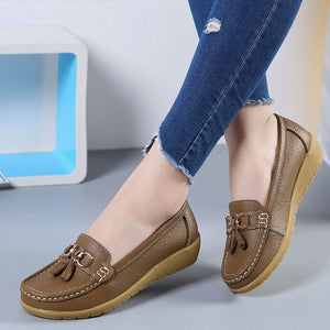 Women Flats Ballet Shoes Cut Out Leather Breathable