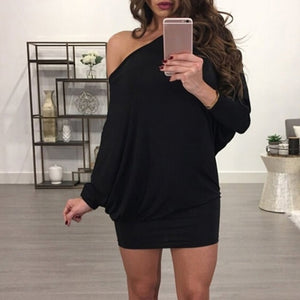 Slash Neck Mini Dress for Women Batwing Sleeve Sheath Dress