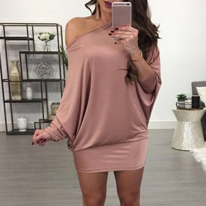 Slash Neck Mini Dress for Women Batwing Sleeve Sheath Dress