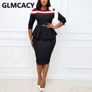 Women Half Sleeve Elegant Peplum Dress Classy Office Ladies Bodycon Midi Dress