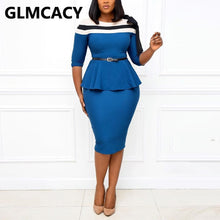 Load image into Gallery viewer, Women Half Sleeve Elegant Peplum Dress Classy Office Ladies Bodycon Midi Dress
