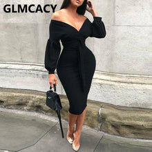 Load image into Gallery viewer, Women Long Sleeve V Neck Bodycon Dress Elegant
