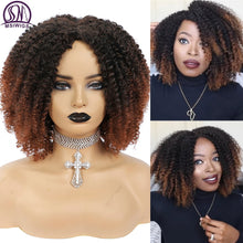 Load image into Gallery viewer, Short Afro Kinky Curly Wigs Ombre Brown Synthetic Middle Part Nature Hair Black Daily Party Headgear with Clips
