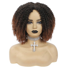 Load image into Gallery viewer, Short Afro Kinky Curly Wigs Ombre Brown Synthetic Middle Part Nature Hair Black Daily Party Headgear with Clips
