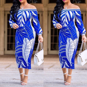 off shoulder sexy S-5XL plus size leaf midi dresses