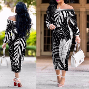 off shoulder sexy S-5XL plus size leaf midi dresses