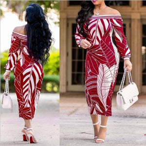 off shoulder sexy S-5XL plus size leaf midi dresses