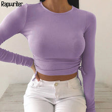 Load image into Gallery viewer, O-Neck Long Sleeve Crop Top Women
