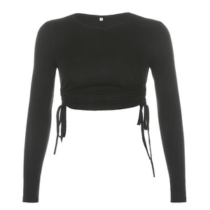 O-Neck Long Sleeve Crop Top Women