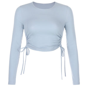 O-Neck Long Sleeve Crop Top Women