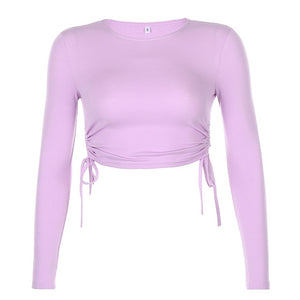 O-Neck Long Sleeve Crop Top Women