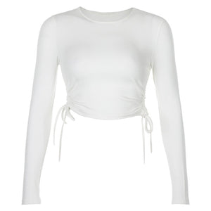 O-Neck Long Sleeve Crop Top Women