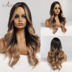 Long Body Wave Wigs Ombre Black Brown