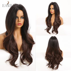 Long Body Wave Wigs Ombre Black Brown