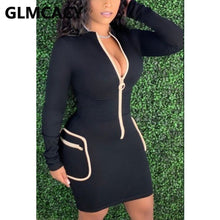 Load image into Gallery viewer, Women Casual Long Sleeve Zipper Front Bodycon Dress
