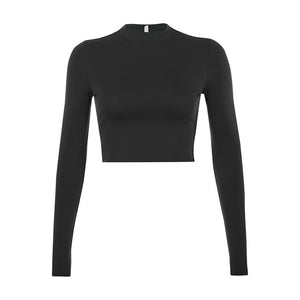 O-Neck Long Sleeve Crop Top Women