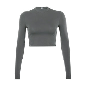 O-Neck Long Sleeve Crop Top Women