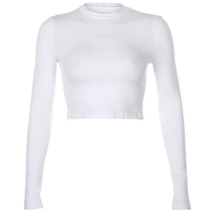 O-Neck Long Sleeve Crop Top Women