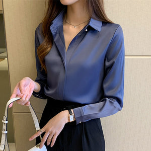 Silk Shirts Women White Shirt Women Long Sleeve Shirts Blouse Office Lady