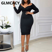 Load image into Gallery viewer, Women Long Sleeve V Neck Bodycon Dress Elegant Slinky Party Midi Dress
