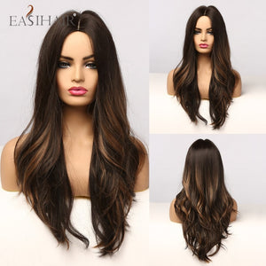 Long Body Wave Wigs Ombre Black Brown