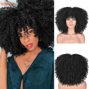 Short Hair Afro Kinky Curly Wigs With Bangs For Black Women