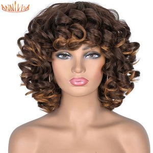 Short Hair Afro Kinky Curly Wigs With Bangs