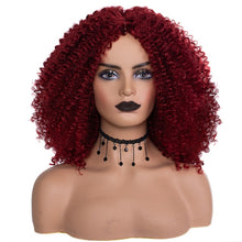 Load image into Gallery viewer, Short Afro Kinky Curly Wigs Ombre Brown Synthetic Middle Part Nature Hair Black Daily Party Headgear with Clips
