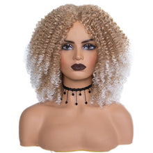 Load image into Gallery viewer, Short Afro Kinky Curly Wigs Ombre Brown Synthetic Middle Part Nature Hair Black Daily Party Headgear with Clips
