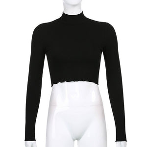 O-Neck Long Sleeve Crop Top Women