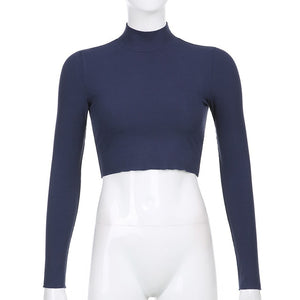 O-Neck Long Sleeve Crop Top Women