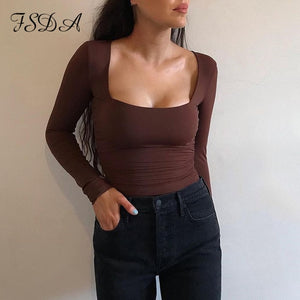 Long Sleeve Knitted Skinny Bodysuit Women